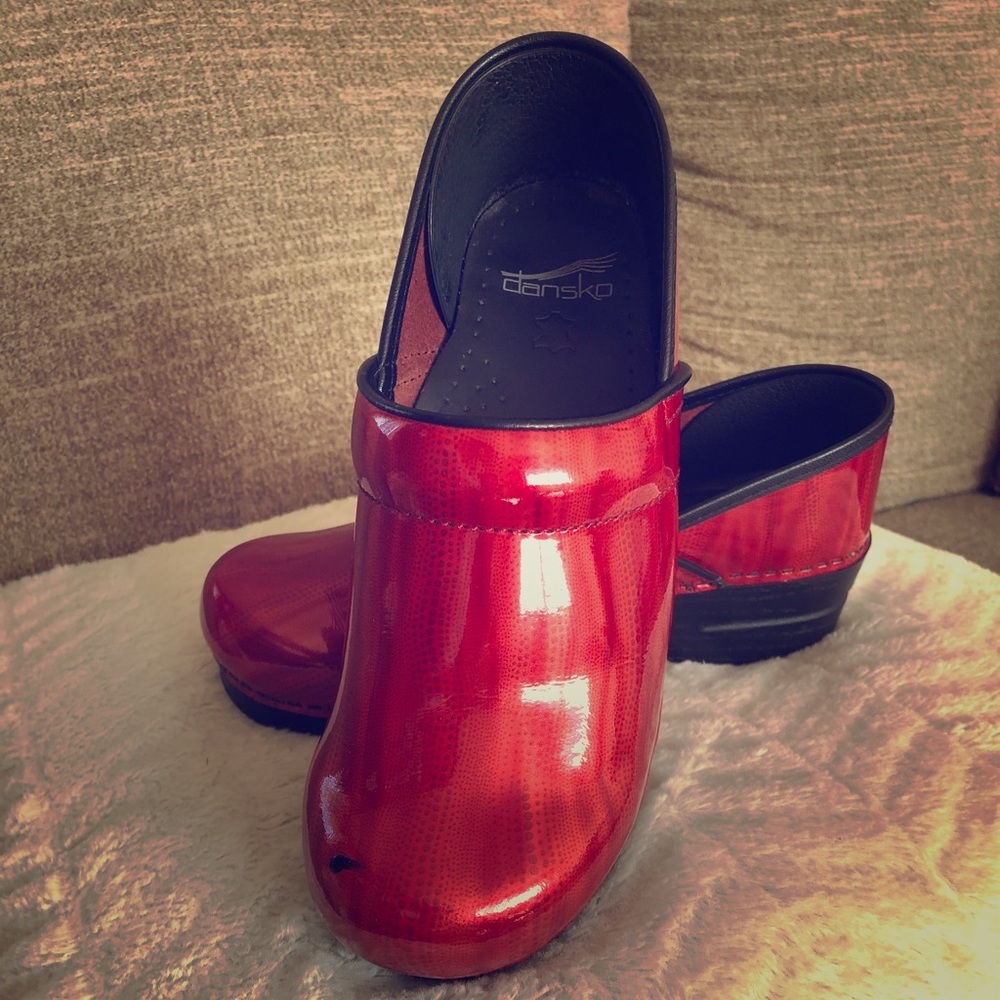 Dansko Patent Red Clogs